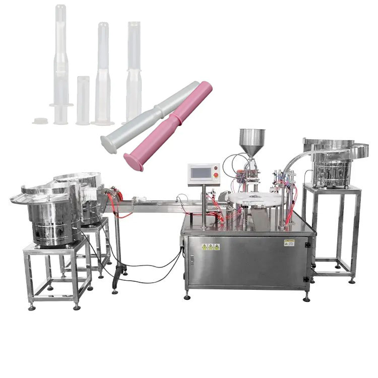 This gel filling capping machine is designed for pharmaceutical gynecological gel filling and capping for tube type injector It is fully automatic machine including injector feeding gel filling cap feeding and capping it can be connect with labeling machine or other packing line