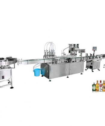 This Beer Wine Liquor Filling Machine is a fully automatic liquor filling line for 50ml glass bottle with a small scale and fast speed the capping machine is with automatic cap loader and suitable for ROPP cap The full line is with automatic bottle feeder and bottle collector